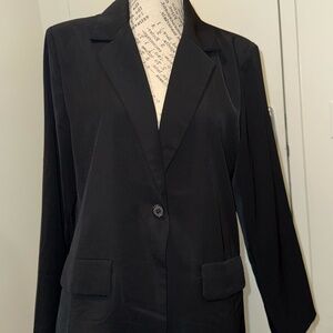 Black Chiffon Single-Button Collared Blazer | Woman's Large
